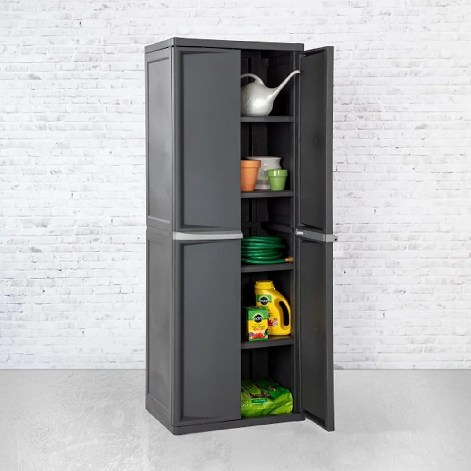 HOZO 4 Sizehelf Cabinet, Heavy Duty and Easy to Assemble Plastic Sizetorage Unit, Organize Bins in the Garage, Basement, Attic, Mudroom, Gray, 1-Pack