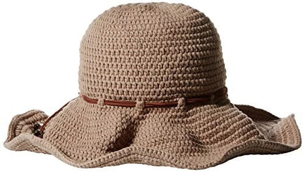 ale by Alessandra Women's Nikki Retro Crochet Floppy Hat With Leather Trim, Khaki, One Sizeize