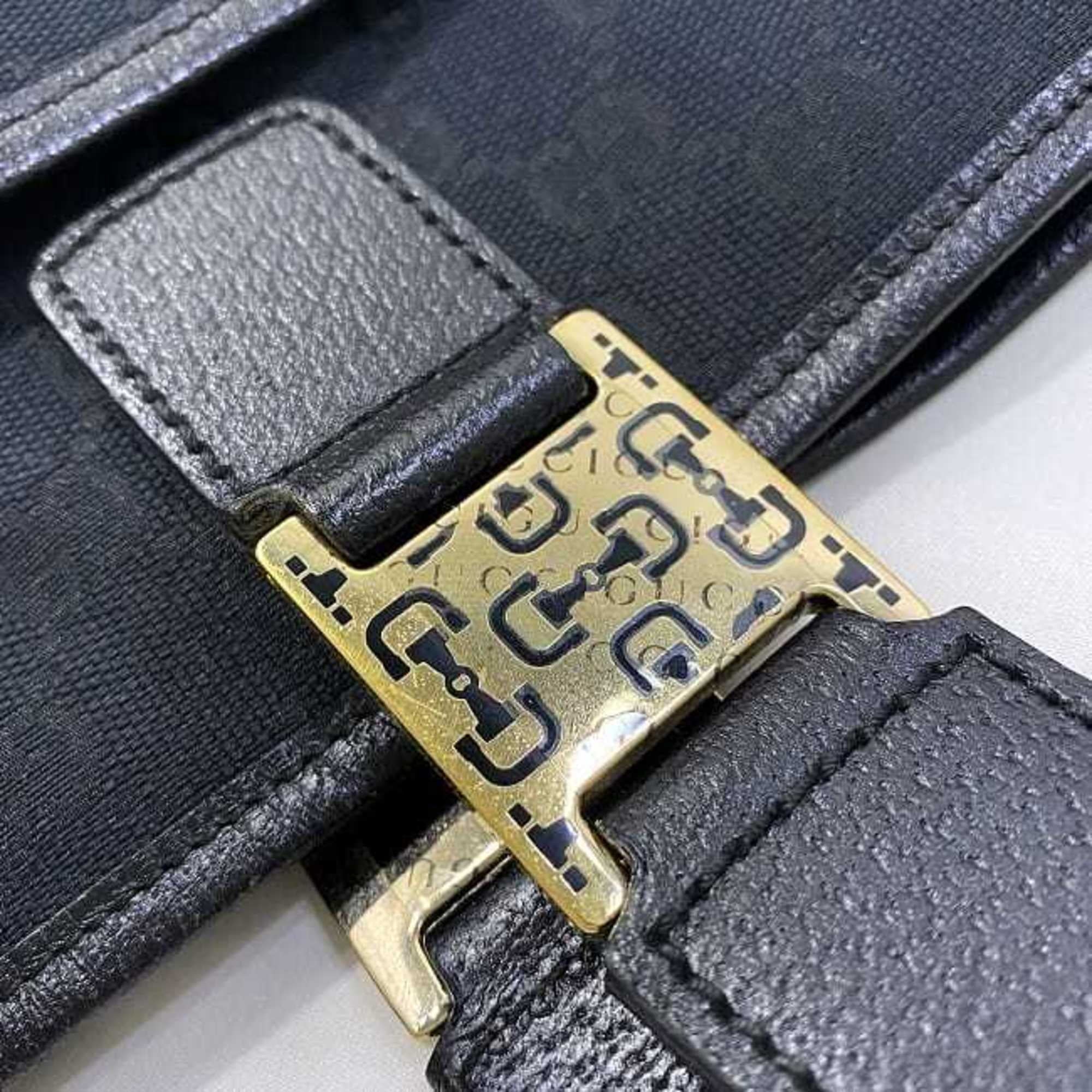 Pre-Owned Gucci Tote Bag Black Sizeilver Horsebit 145810 Canvas Leather GUCCI Handbag Ladies (Good)