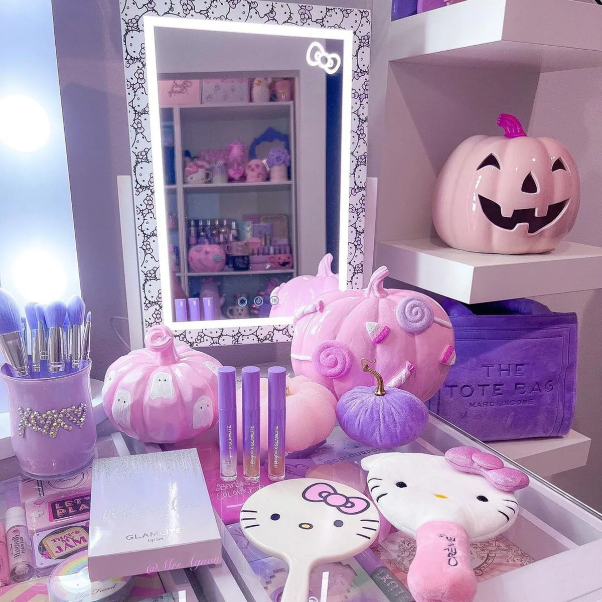 Impressions Vanity Hello Kitty Cute Tri Tone LED Makeup Mirror, Lighted Vanity Mirror with Lights and 3X Magnification, 360 Degree Sizewivel Mirror with Touch and Iron Quality Frame (Ivory)