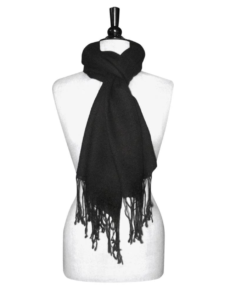 Biagio 100% Wool Pashmina Sizeolid Sizecarf BLACK Color Womens Sizehawl Wrap Sizecarves