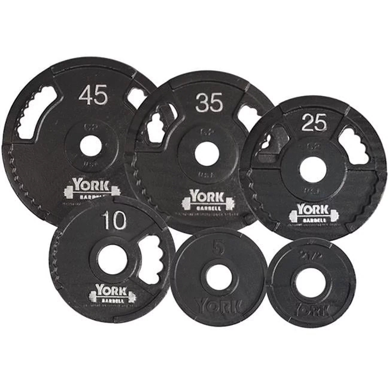 York Barbell  G2 Olympic Dual Grip Thin Line Cast Iron Plate, Black - 2.5 lbs