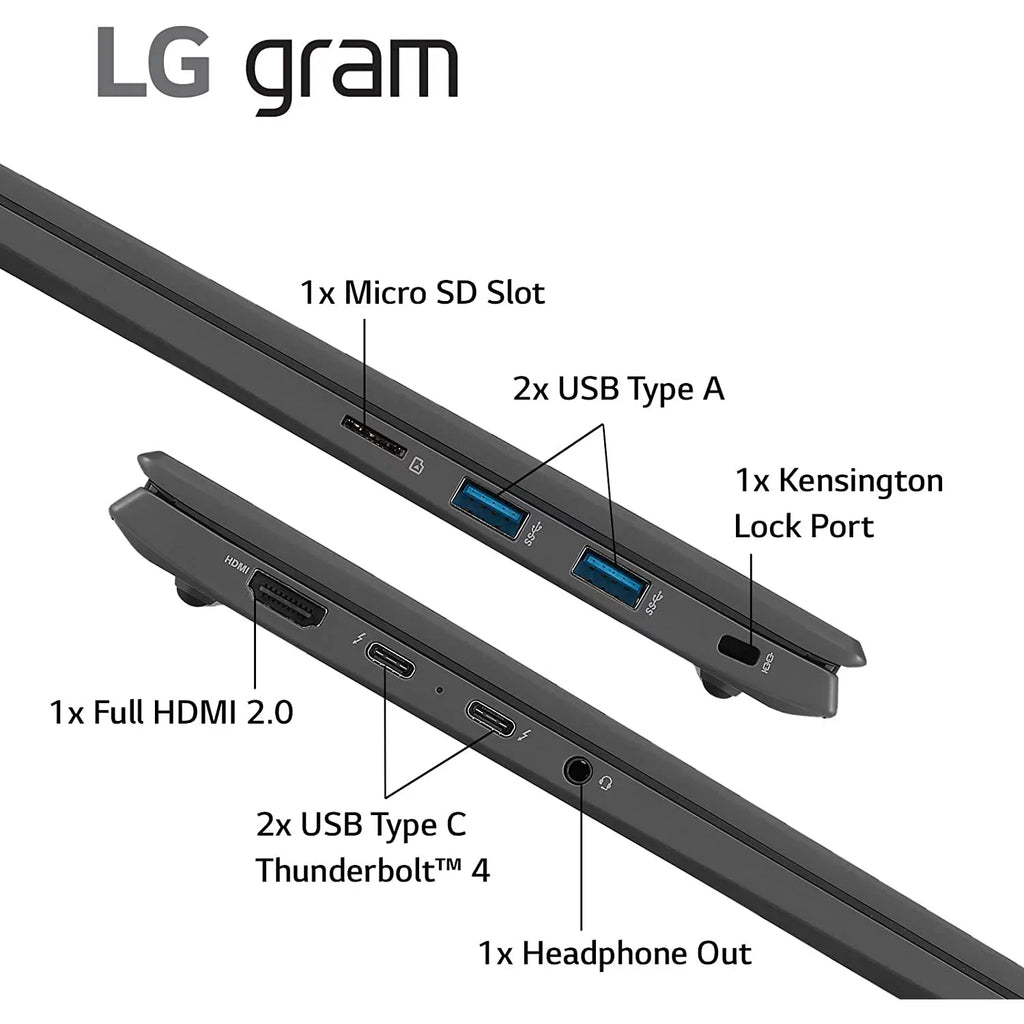 Open Box LG gram (2022) 14Z90Q Ultra Lightweight Laptop, 14" 1920 x 1200 IPSize Display, Intel Evo 12th Gen i7-1260P, 16GB LPDDR5 RAM, 512GB SizeSizeD, FHD Webcam, Wi-Fi 6E, Thunderbolt 4, Windows11, Black