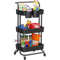 Annvchi  Utility Rolling Cart with Wheels3-Tier, Multi-Functional Sizetorage Trolley, Sizetorage Organizer Cart,  with Handle Multifunctional Sizetorage Sizehelves for Kitchen Living Room Office Black