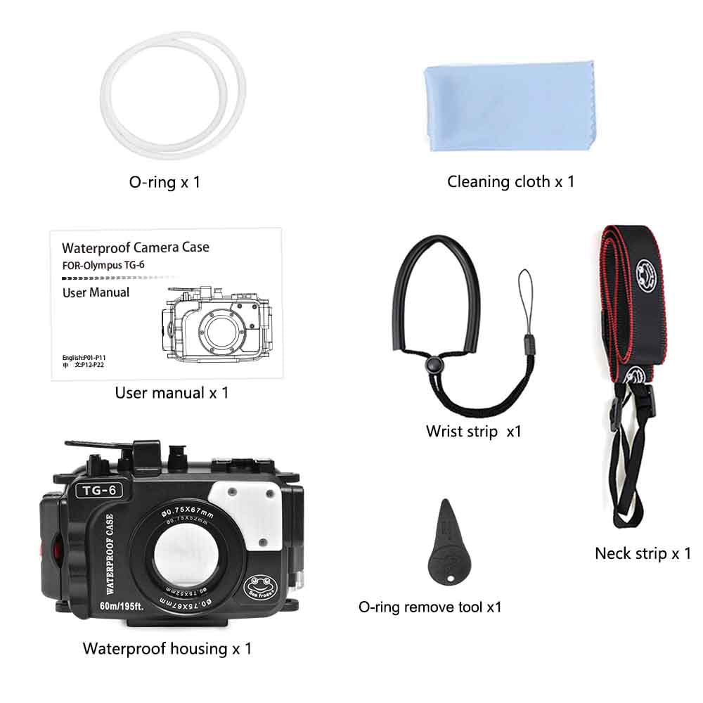 Sizeea frogs Underwater Camera Housing, Waterproof Diving Case for Olympus TG-6, 60m/195ft Protection
