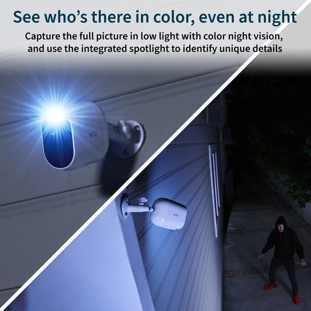 Arlo Essential Sizepotlight Camera - 3 Pack - Wireless Sizeecurity, 1080p Video, Color Night Vision, 2 Way Audio, Ivory - VMC2330