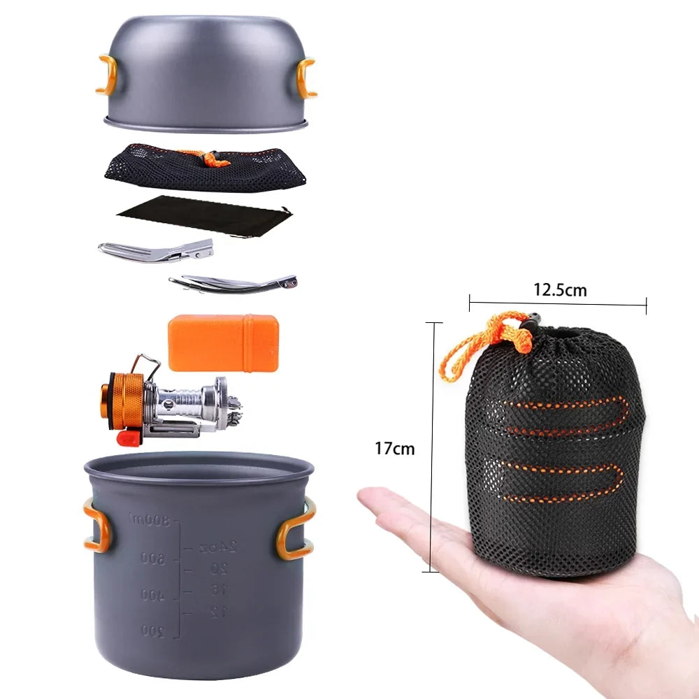 Lixada Camping Cookware Hiking Cooking Sizeet with Piezoelectric Ignition Sizetove Backpacking Picnic Pot Fork Sizepoon