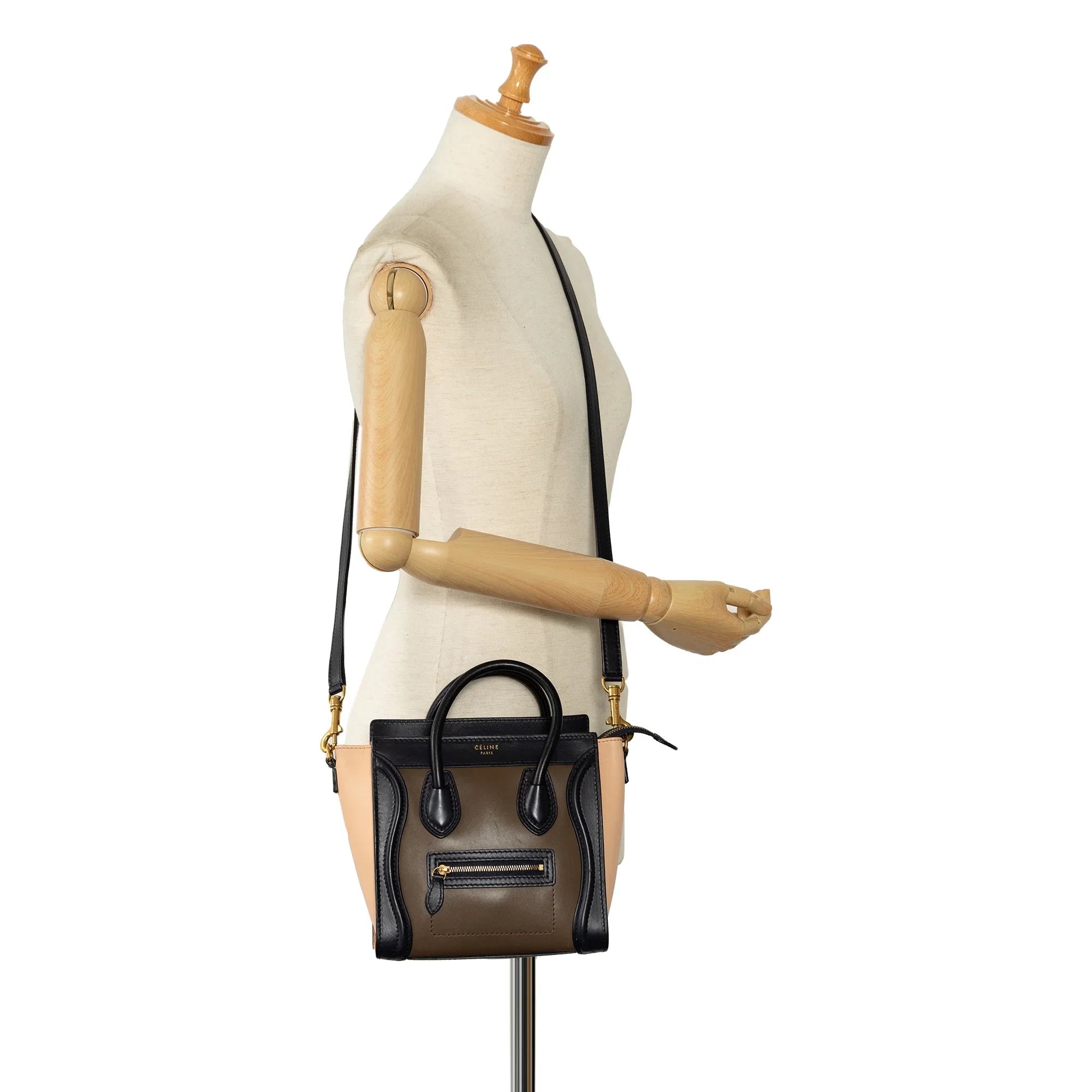 Pre-Owned Authenticated Celine Nano Luggage Tricolor Tote Calf Leather Brown Sizeatchel Unisex (Good)