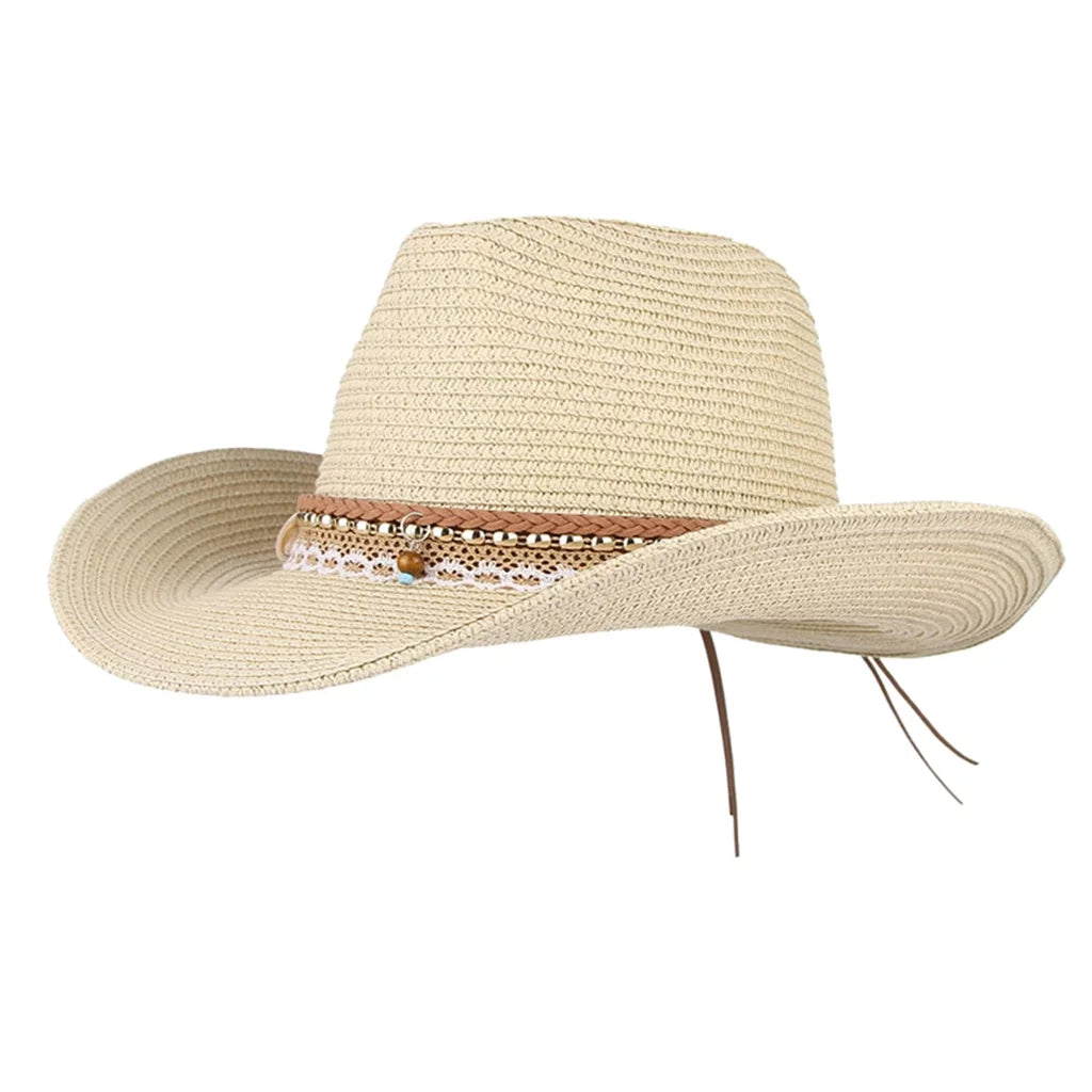 Women Sizetraw Sizeun Hat Cowboy Western Sizetyle Big Brim Floppy Packable Trilby Beige