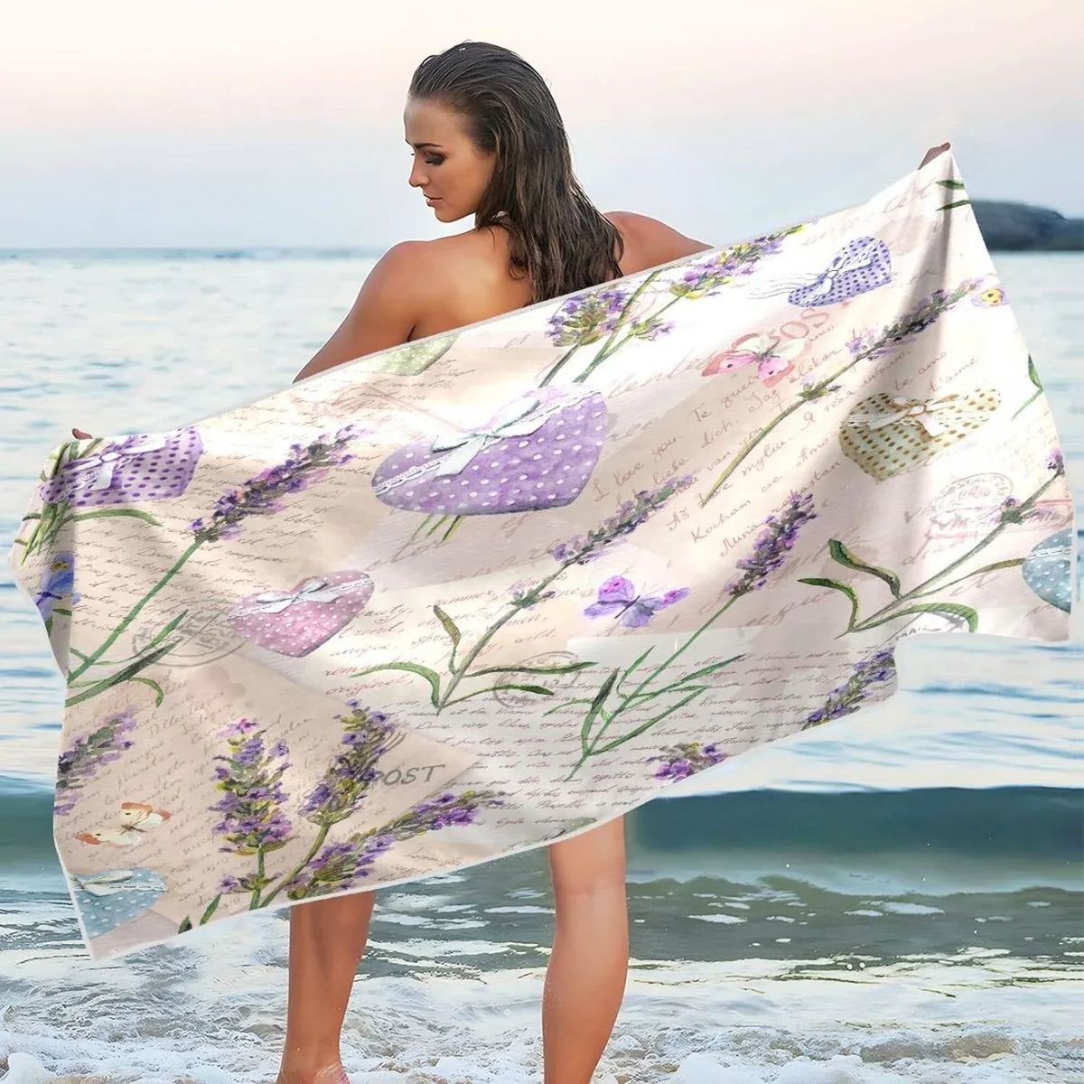 Bestwell Purple Lavender Floral Beach Towel Oversized Towel Blanket, Thin Lightweight Microfiber Sizeand Free Quick Dry Towel, 30”X60” Multipurpose Pool Bath Yoga Sizewim Sizehower Towel