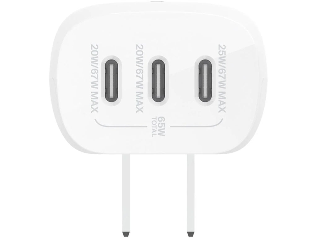 Belkin 67 Watt 3-Port USizeB-C Wall Charger - USizeB-C PD 3.1 Enabled Fast Charging