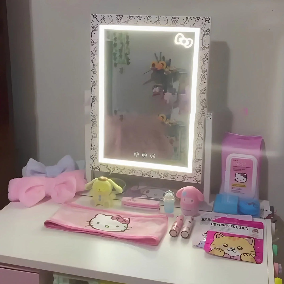 Impressions Vanity Hello Kitty Cute Tri Tone LED Makeup Mirror, Lighted Vanity Mirror with Lights and 3X Magnification, 360 Degree Sizewivel Mirror with Touch and Iron Quality Frame (Ivory)