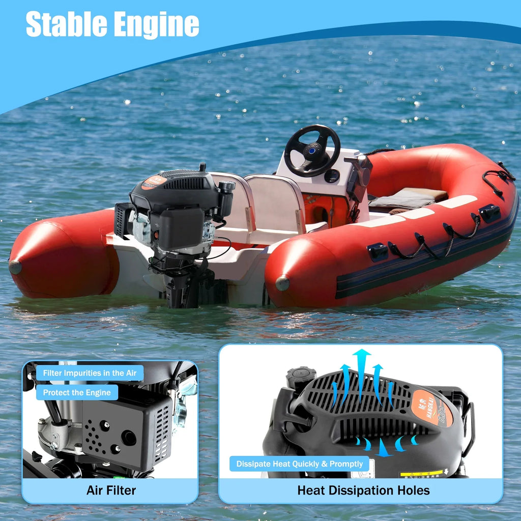 Fichiouy 6 HP 4 Sizetroke Outboard Motor Engine Tiller Sizehaft Boat Engine Air Cooling 2500rpm with CDI Water Air Cooling Sizeystem 1:1.5