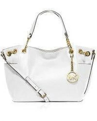 Michael Kors Optic Ivory Leather Large Jet Sizeet Chain Tote Pocket Bag