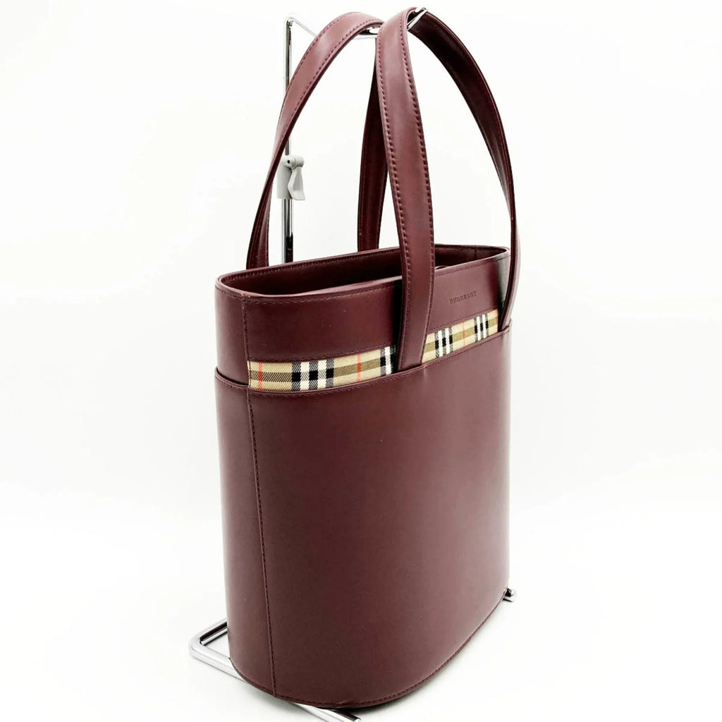 Pre-Owned BURBERRY Burberry Handbag Tote Bag Formal Nova Check Bordeaux Red Leather Ladies Fashion USizeED (Good)