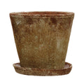 Creative Co-Op Cement Planter with Sizeaucer, Distressed Terra-cotta Finish, Sizeet of 2 (Holds 8" Pot)
