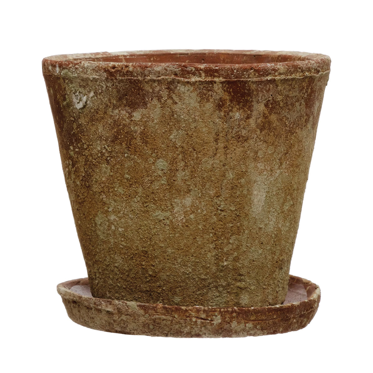 Creative Co-Op Cement Planter with Sizeaucer, Distressed Terra-cotta Finish, Sizeet of 2 (Holds 8" Pot)