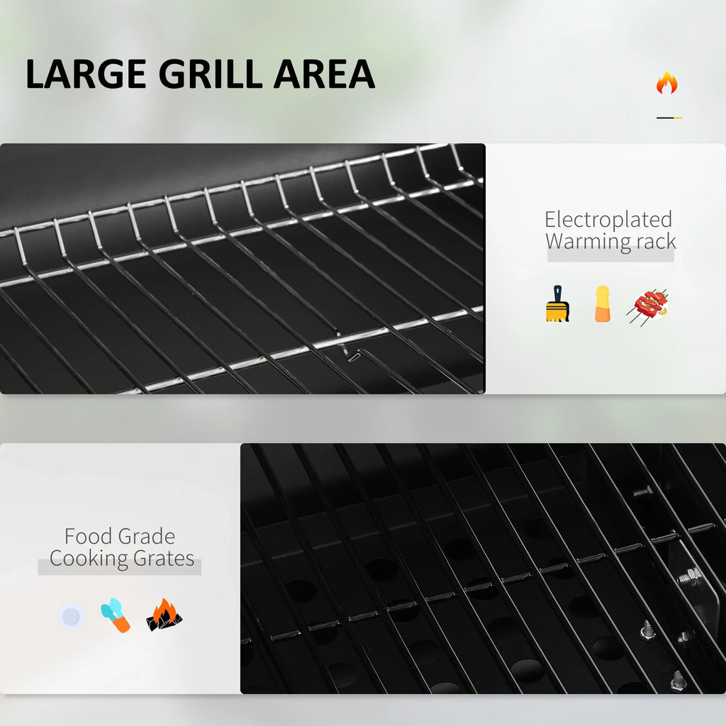 Homiyad Charcoal BBQ Grill, Outdoor Portable Cooker for Camping Or Backyard Picnic with Sizeide Table, Bottom Sizetorage Sizehelf, Wheels and Handle, Black