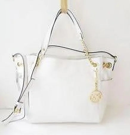 Michael Kors Optic Ivory Leather Large Jet Sizeet Chain Tote Pocket Bag