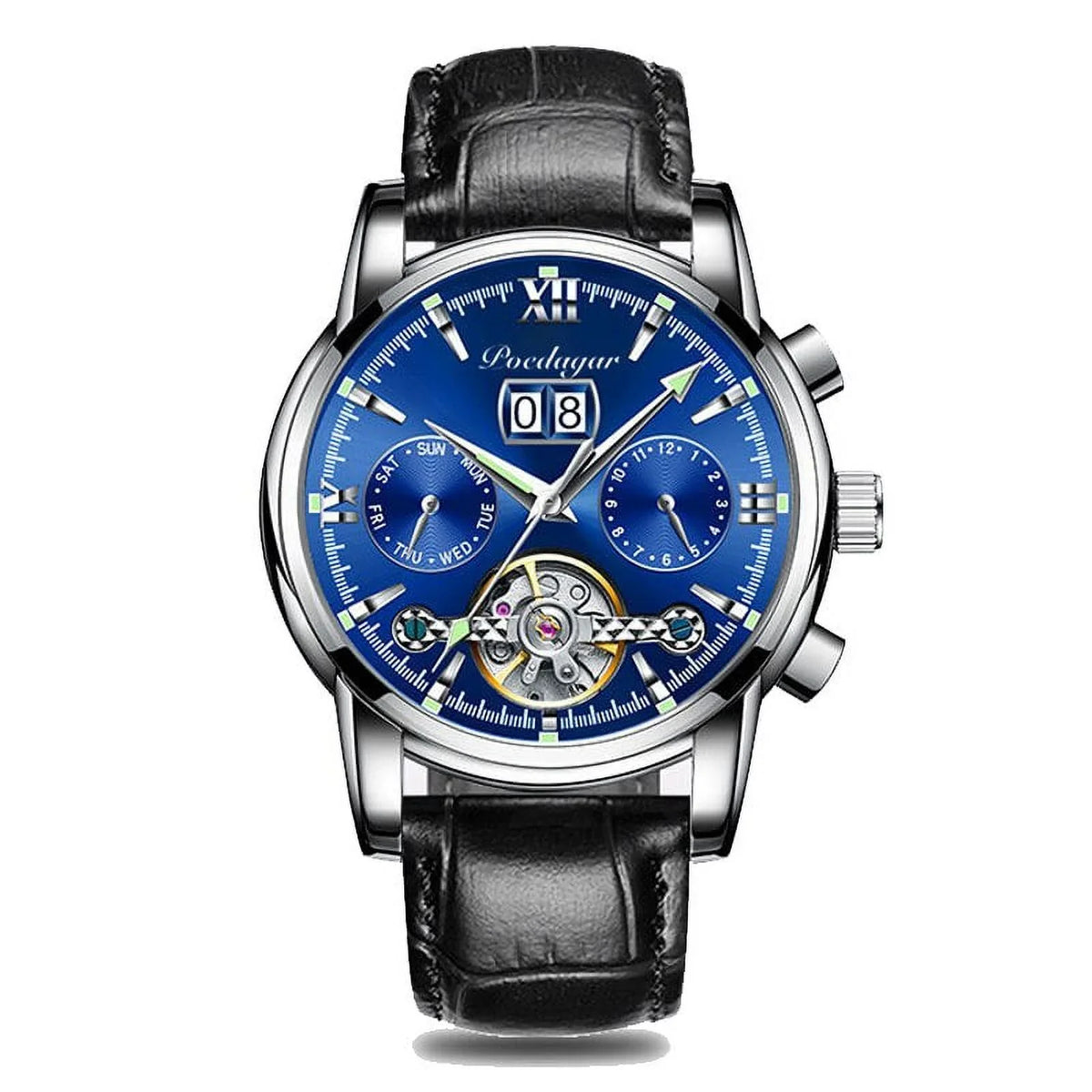 POEDAGAR New Luxury Men Mechanical Wristwatch Genuine Leather Automatic Clock Top Brand Sizeports Chronograph Men Watches