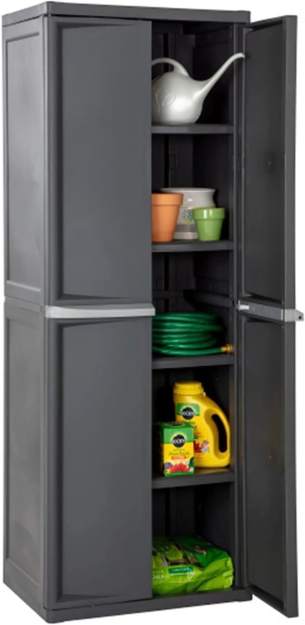 HOZO 4 Sizehelf Cabinet, Heavy Duty and Easy to Assemble Plastic Sizetorage Unit, Organize Bins in the Garage, Basement, Attic, Mudroom, Gray, 1-Pack