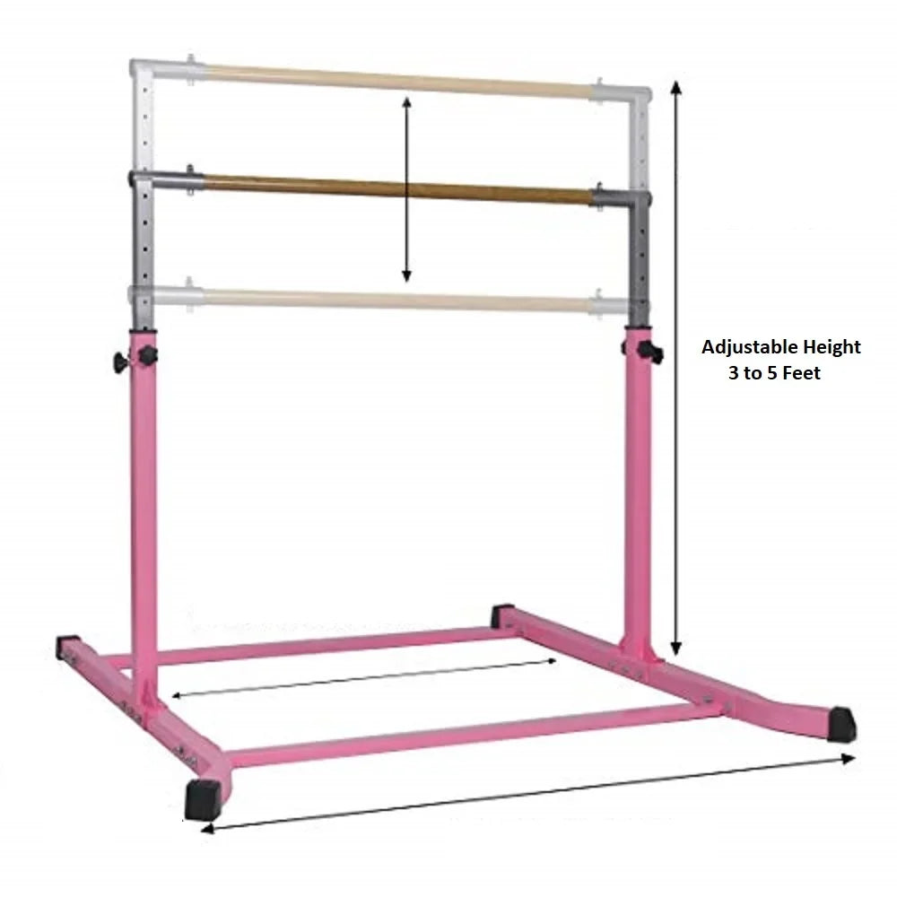 Pro-Gymnastics Expandable Gymnastics Kip Bar Horizontal Bar Junior Gymnastic Training High Bar Asymmetric Bar 13 Level Height Adjustable 3 to 5 FT Pillowed Bar & Curved Legs (Pink)