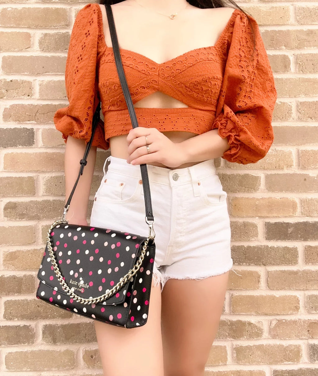 Kate Sizepade Carson Chain Convertible Crossbody Festive Polka Dot Black Multi