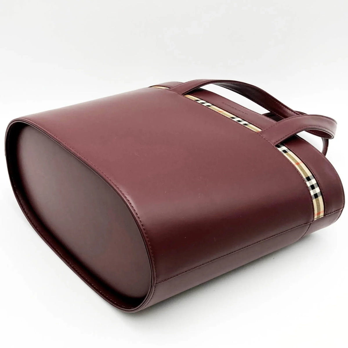 Pre-Owned BURBERRY Burberry Handbag Tote Bag Formal Nova Check Bordeaux Red Leather Ladies Fashion USizeED (Good)