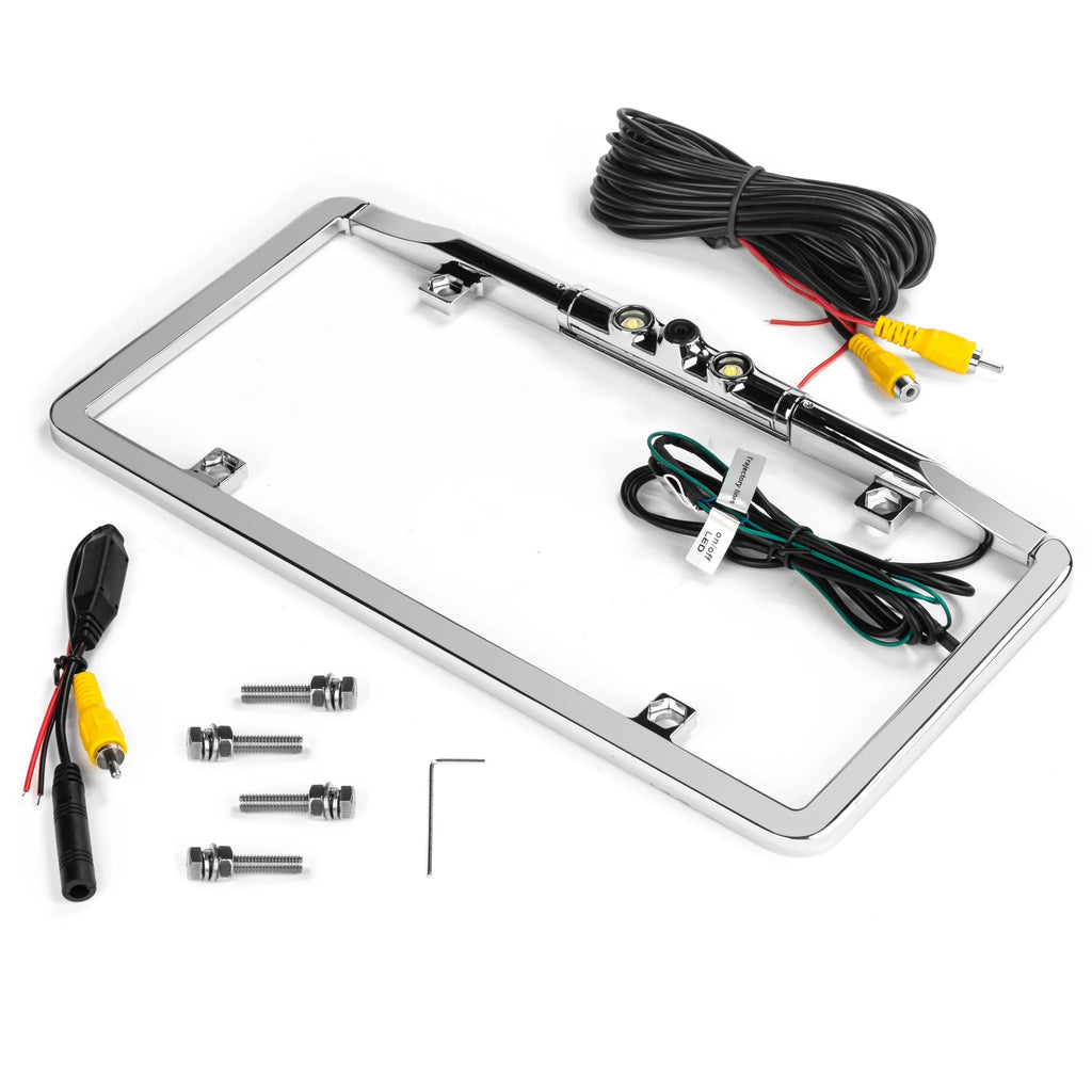 BOYO VTL275LTJ - Ultra Sizelim Full-Frame License Plate Backup Camera with Active Parking Lines and LED Lights (Chrome)