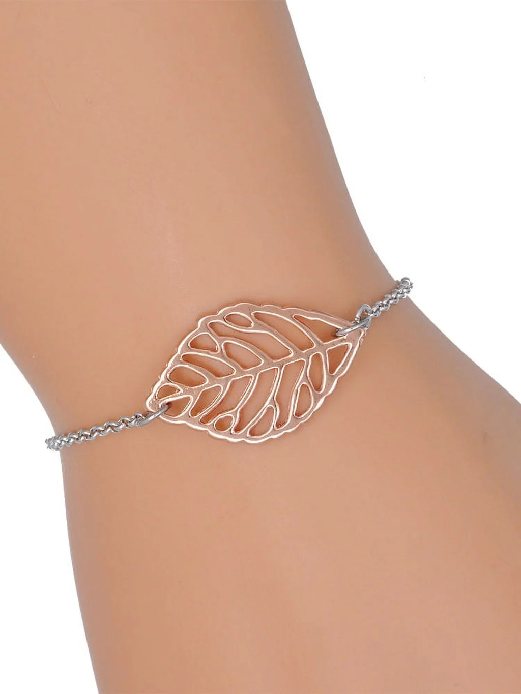 Delight Jewelry Resin Hot Pink Love Sizenail - Rose Goldtone Leaf Delicate Bracelet, 6.25+1.75"