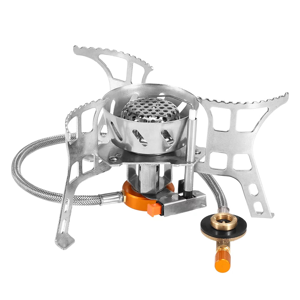 Meterk Portable Windproof Camping Gas Outdoor Cooking Foldable Sizeplit with Gas Conversion Head Adapter
