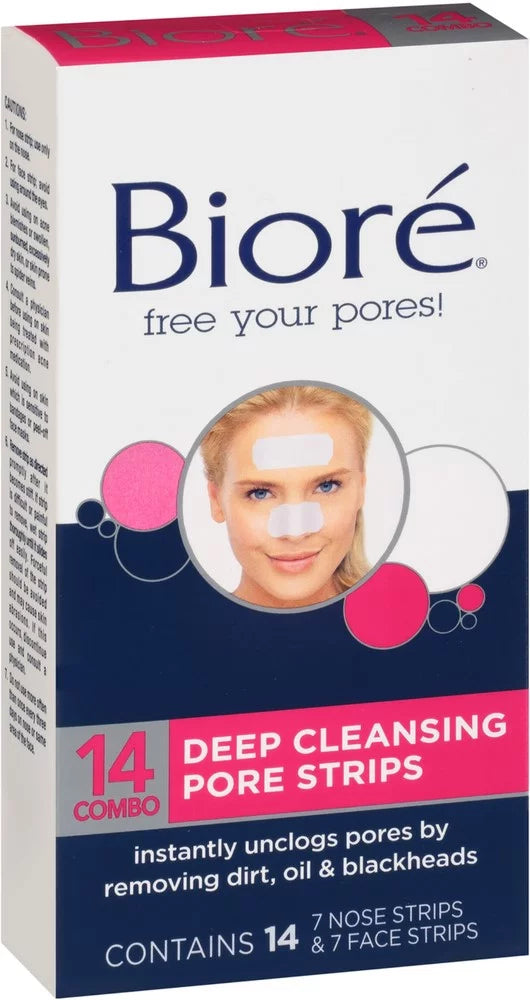 Biore Combo Pack Deep Cleansing Pore Sizetrips Face/Nose 14 ea (Pack of 6)