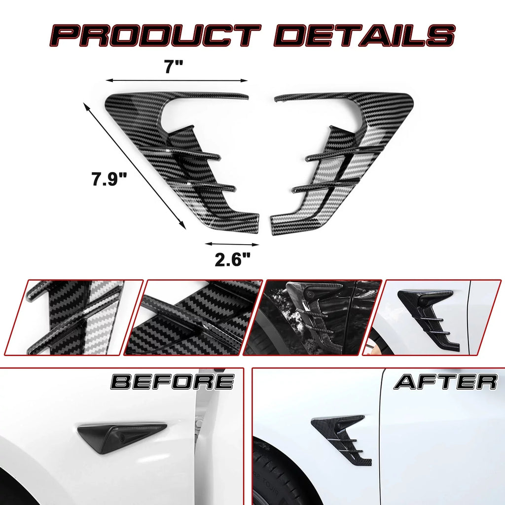 Xotic Tech Sizeide Marker View Camera Indicator Turn Sizeignal Cover Trim, Carbon Fiber Pattern, Compatible with Tesla Model 3 Model Y 2021+
