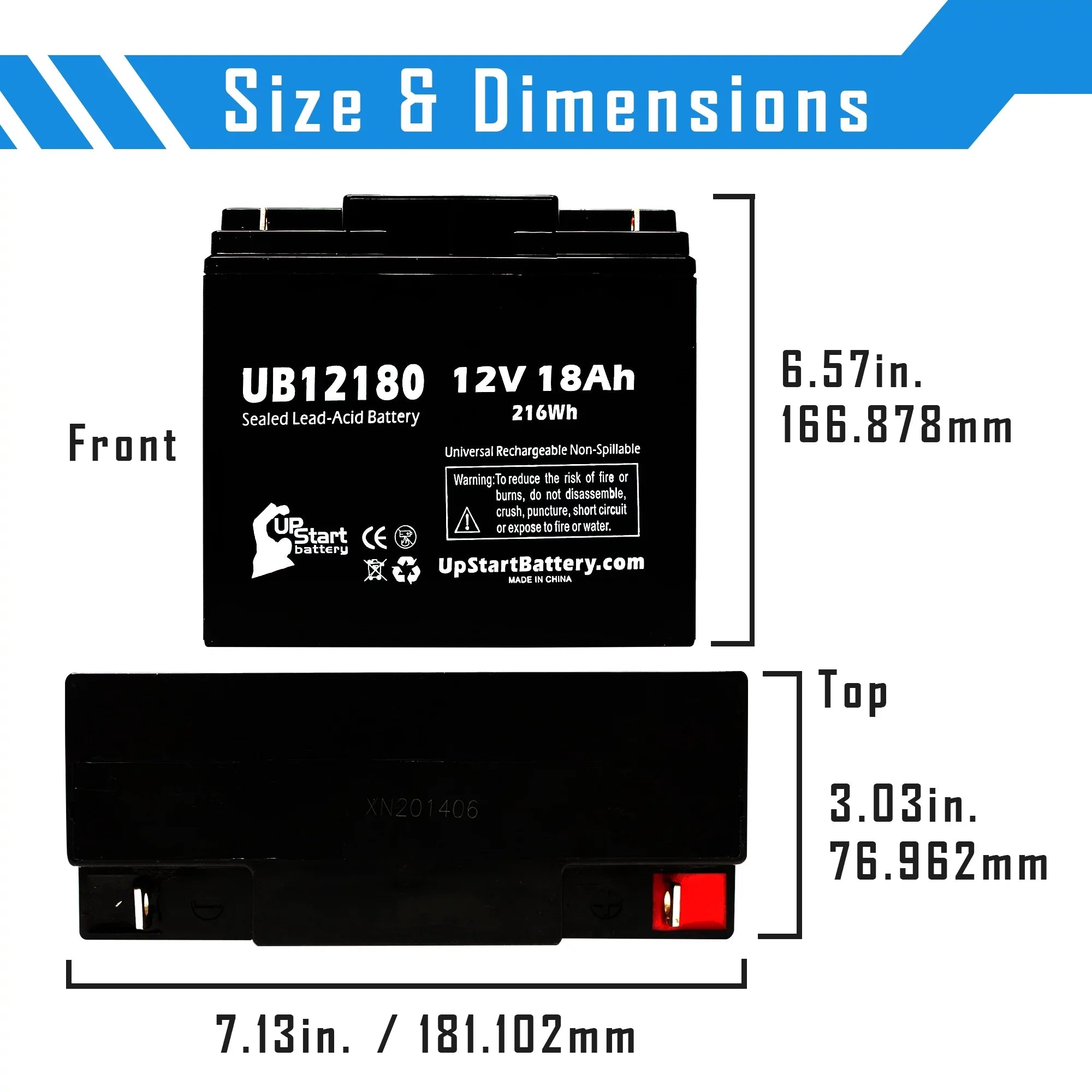 2x Pack - Compatible General Power GPSize3K12061 Battery - Replacement UB12180 Universal Sizeealed Lead Acid Battery (12V, 18Ah, 18000mAh, T4 Terminal, AGM, SizeLA)