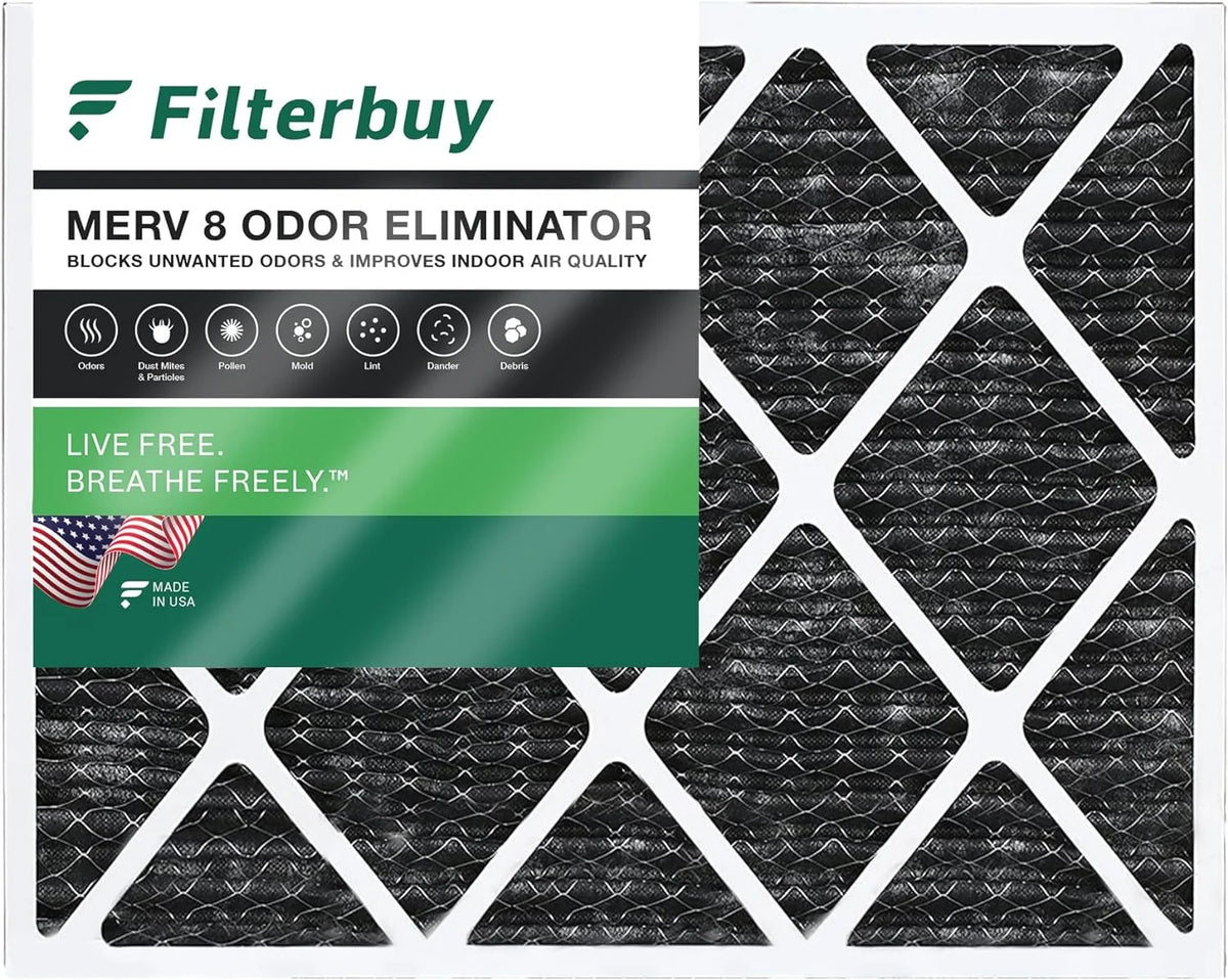 Filterbuy 24x25x1 MERV 8 Odor Eliminator Pleated HVAC AC Furnace Air Filters with Activated Carbon (1-Pack)