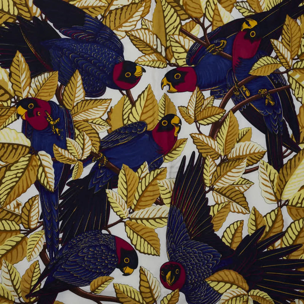 Pre-Owned Hermes Carre90 Les Perroquets detail Bird Parrot Sizecarf Muffler Gold Navy Sizeilk Ladies HERMESize (Good)