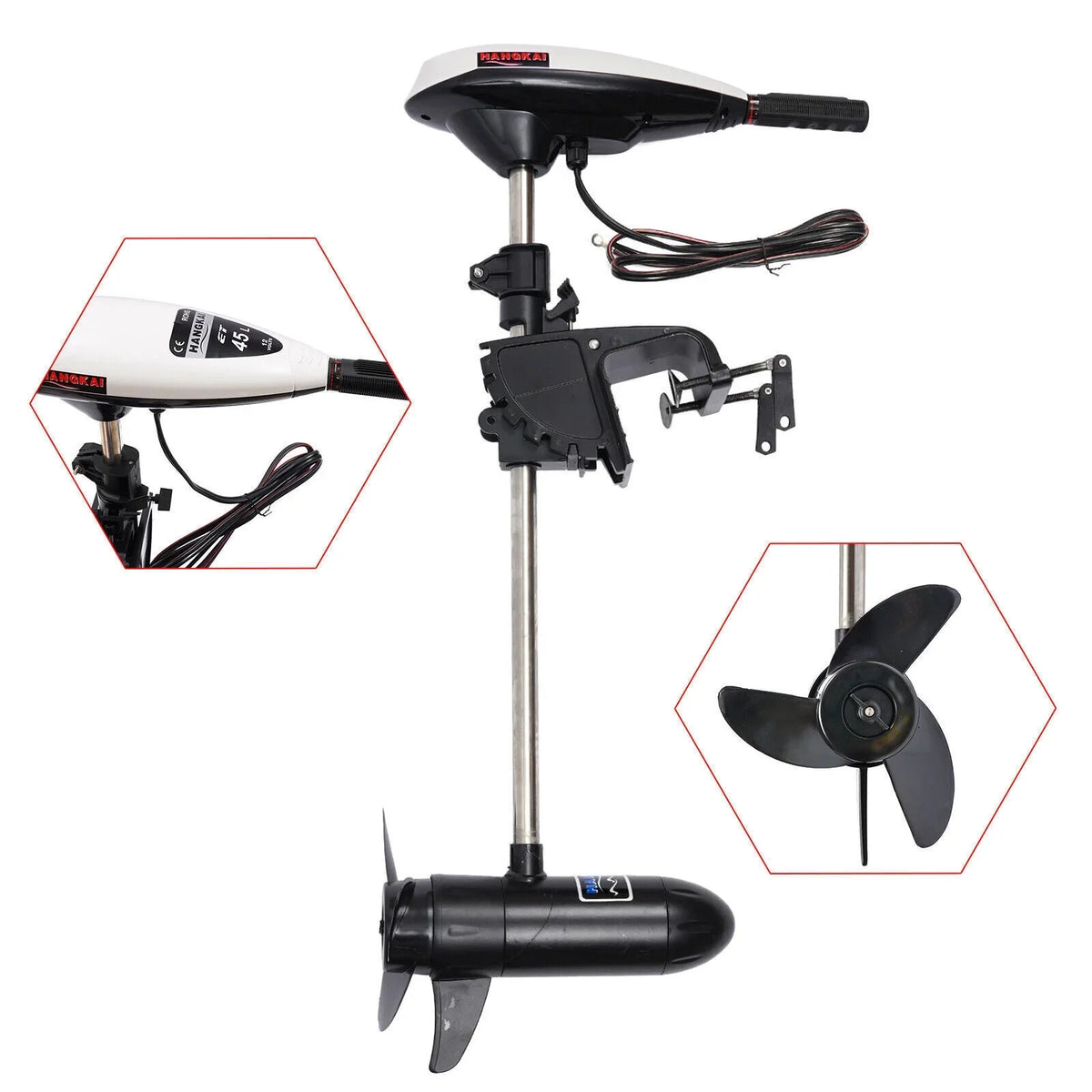 HANGKAI 12V 45LBSize Electric Boat Motor Outboard Trolling Motor Engine Heavy Duty