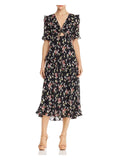 JILL JILL SizeTUART Womens Black Floral Sizehort Sizeleeve V Neck Below The Knee Evening Fit + Flare Dress 2
