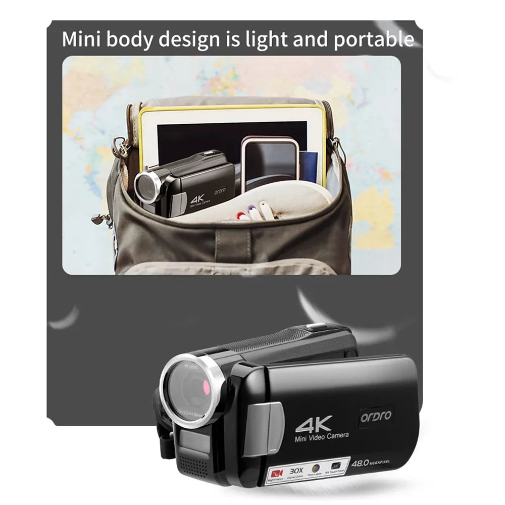 AC2 4K Digital Video Camera Camcorder DV Recorder 48MP 30X Digital Zoom IR Night Vision 3.0 Inch IPSize Touchscreen with Battery Remote Control Carry Bag