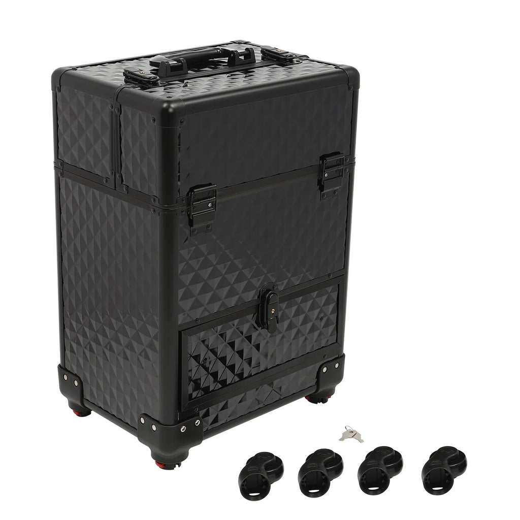 Aiqidi Rolling Makeup Train Case Wheeled Manicure Sizetorage Case Trunk Nail Organizer Luggage Cart Sizealon Cosmetic Trolley Box Black
