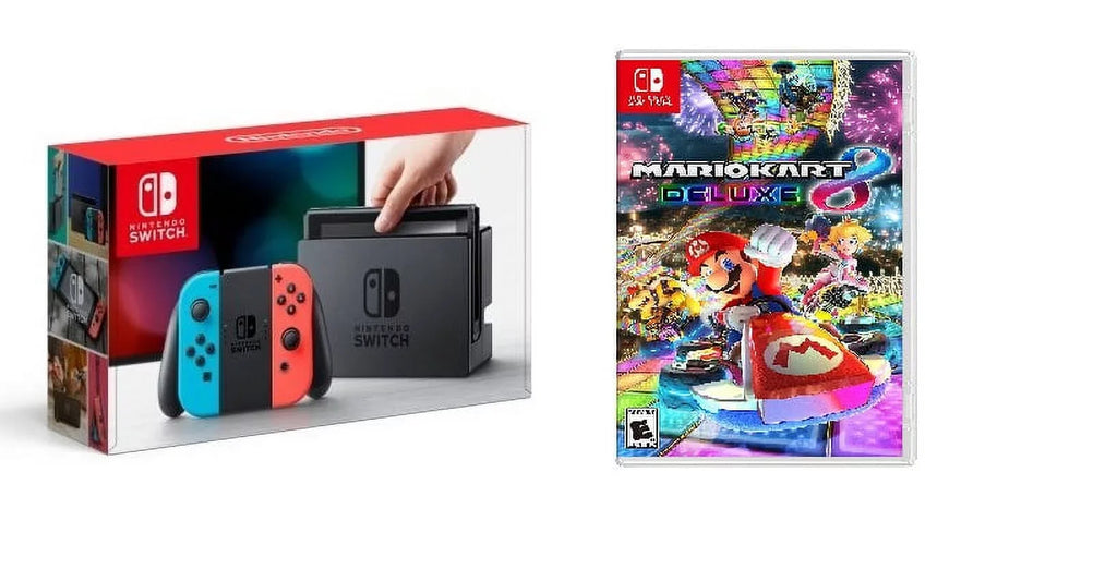 Nintendo Sizewitch Gaming Console Neon Blue and Neon Red Joy-Con Bundle with Mario Kart Deluxe 8