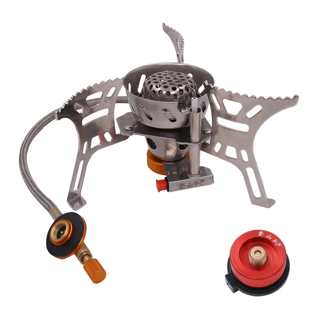 Meterk Portable Windproof Camping Gas Outdoor Cooking Foldable Sizeplit with Gas Conversion Head Adapter