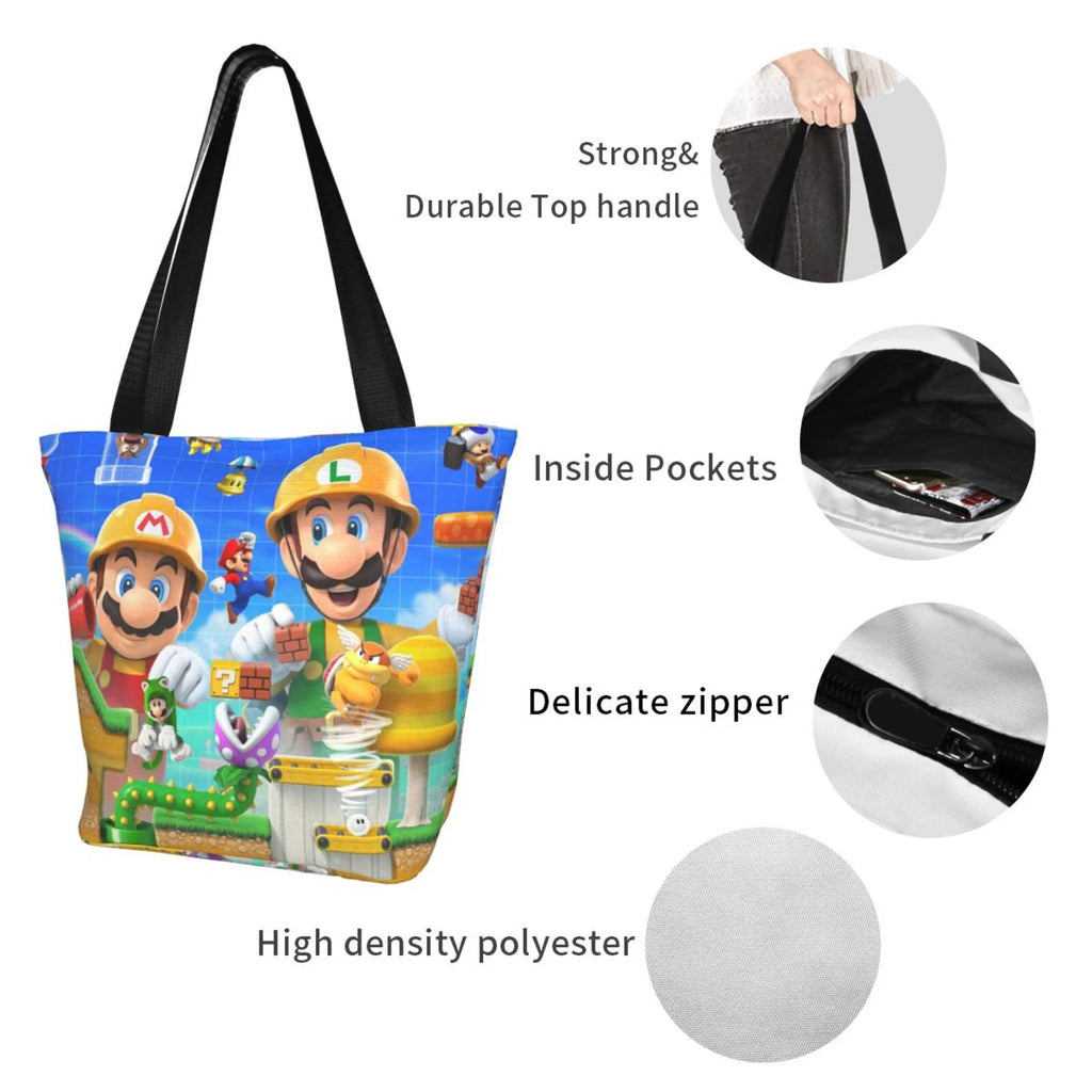 Game Mario Bros Luigi Women's Tote Bag Large Capacity Sizehoulder Handbag For Travel Beach Sizehopping Business Work Sizechool