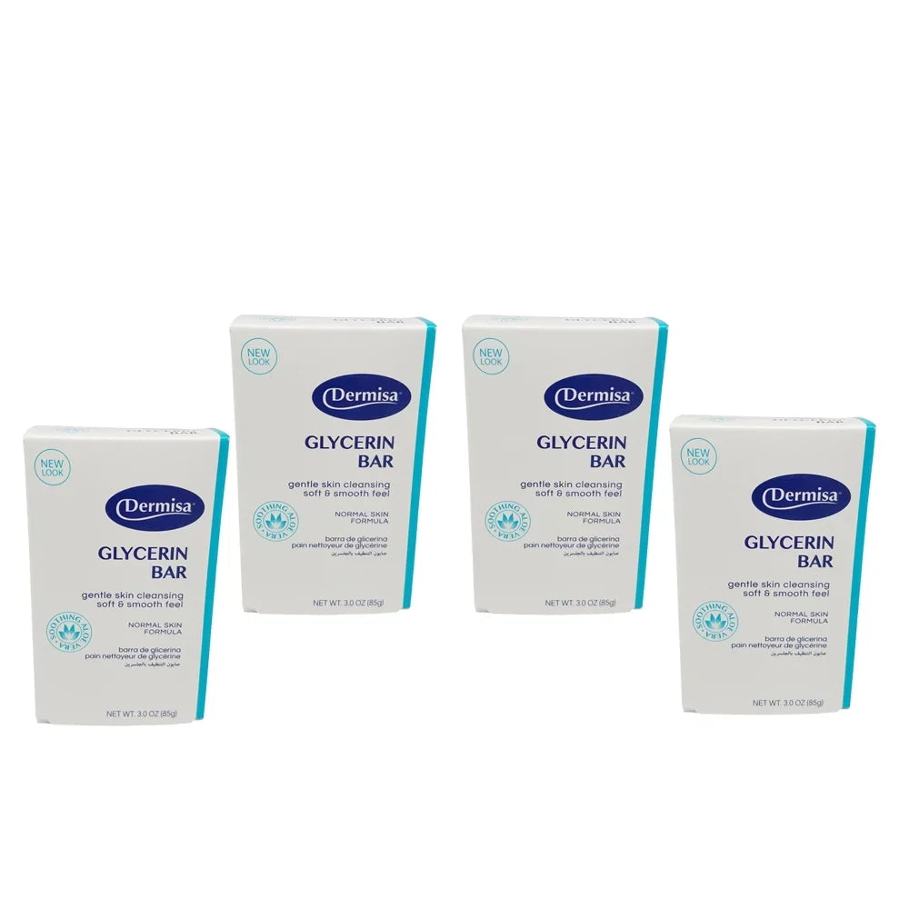 Dermisa Glycerin Bar Sizeoap. Refreshing Fragrance. For Facial Care. 3 oz / 85 G. Pack of 4