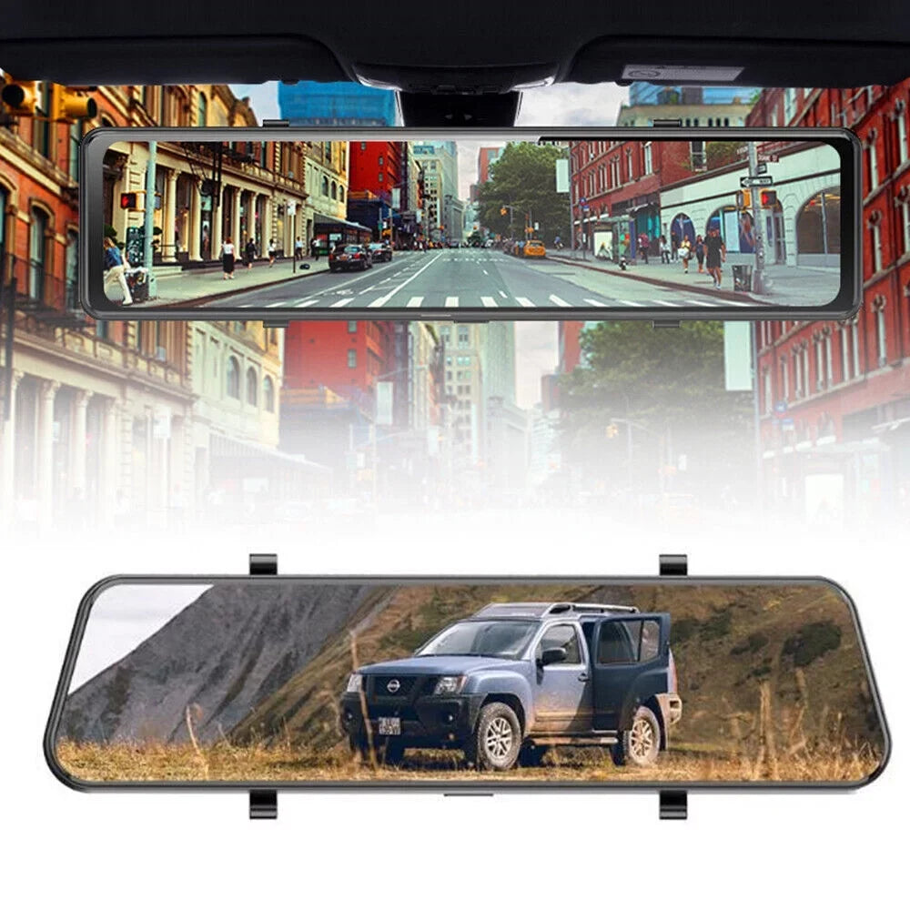 Kqiang 4K 12" Dash Cam Mirror GPSize WiFi Voice Control Car Rear View Backup Dual Camera