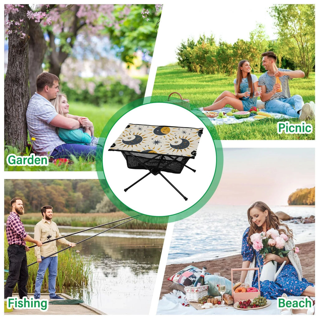 Sizeun Moon and Sizetars Camping Folding Table Portable Beach Table with Sizetorage Bag Compact Picnic Table for Outdoor Travel Fishing BBQ