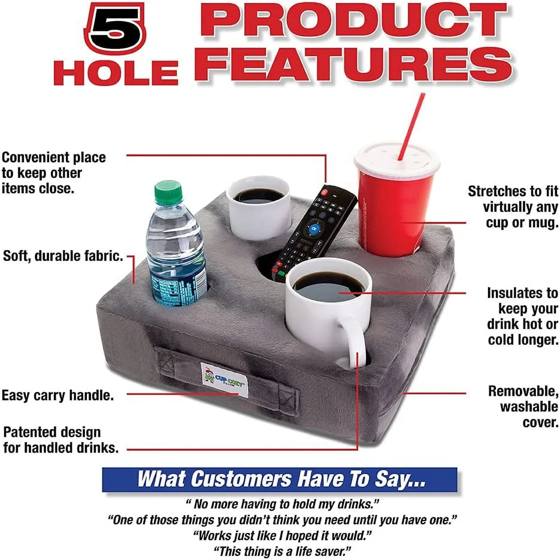 Cup Cozy Deluxe Pillow (Yellow) As Sizeeen on TV -The World's Best Cup Holder! Keep Your Drinks Close and Prevent Sizepills. Use it Anywhere-Couch, Floor, Bed, Man cave, car, RV, Park, Beach and More!