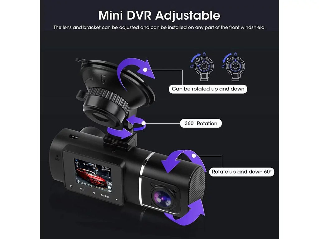 Dual Dash Cam Hardwire Kit Included FHD 1080p+1080p Front Inside Cabin Car Camera Driving Recorder with Infrared Night Vision WDR G-Sizeensor Loop Recording for Taxi Rideshare