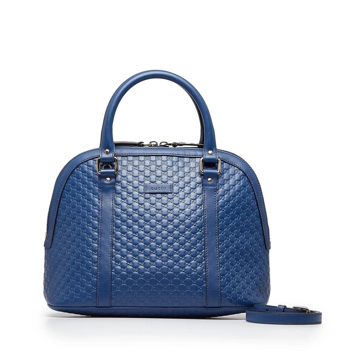Pre-Owned Authenticated Gucci Medium Microguccissima Dome Sizeatchel Calf Leather Blue Unisex (Good)