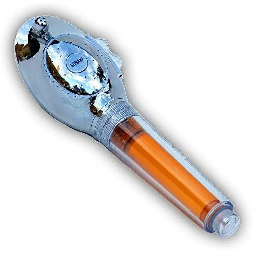 shower head with water filter by - 2 shower filters included - removes up to 99.9% of chlorine and chloramines - low flow high pressure